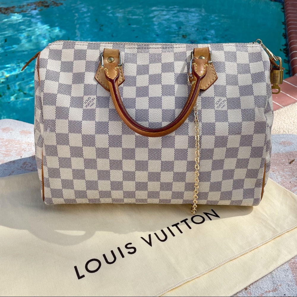 Louis Vuitton White and Brown Checkered Tote - Picture 3 of 15